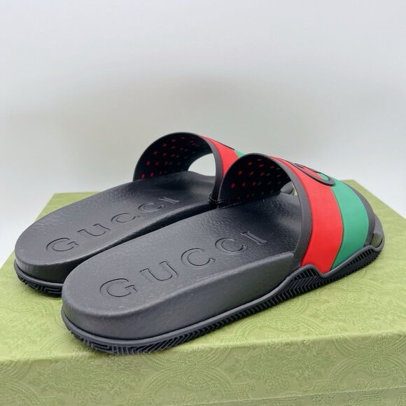 Gucci Agrado Interlocking G Logo Rubber Slide Sandals Black Mens UK 10 US 10.5 - Picture 9 of 16